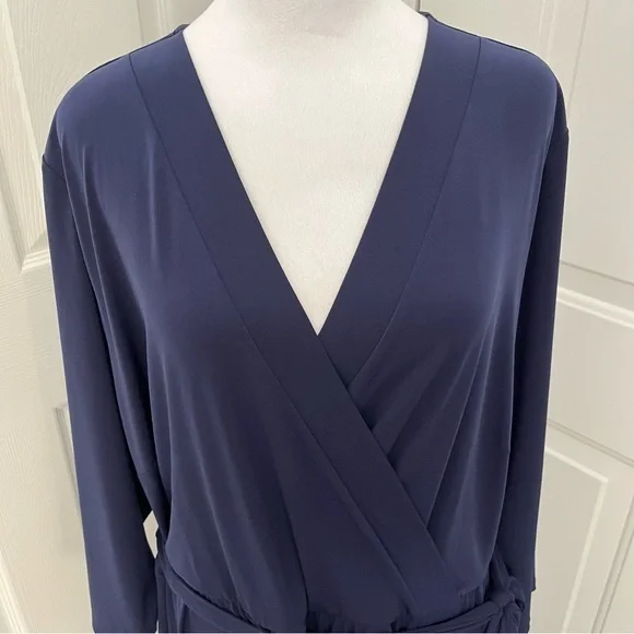 Lane Bryant Wrap Jersey Midi V Neck Dress Navy Empire Waist Belted 26/28 NWT - Picture 5 of 11